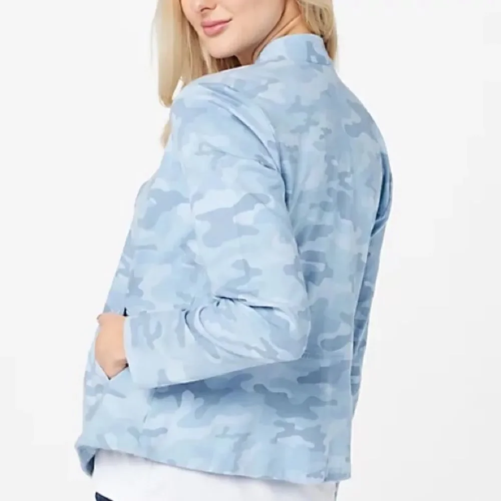 Susan Graver Weekend Printed Cotton Knit Drape Front Jacket